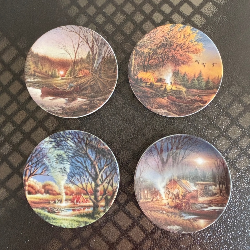 2008 Wild Wings Camping Memories Mini Plates Terry Redlin 4.5" D Set of 4